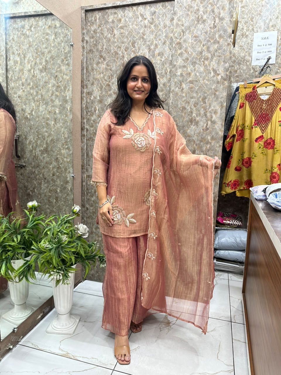 Beautiful Festive Short Shirt Dupatta Set - Image 3