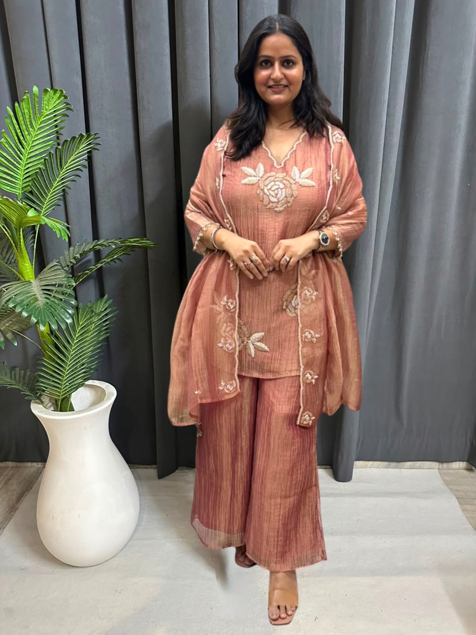 Beautiful Festive Short Shirt Dupatta Set - Image 2